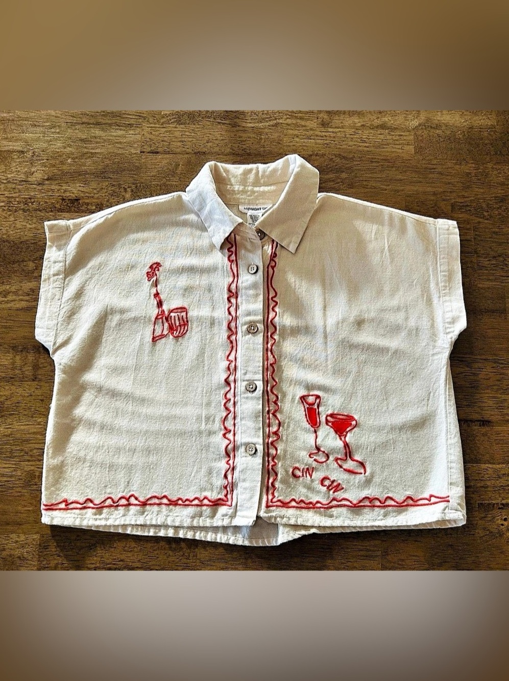 Midnight Sky Embroidered Button Down White Size Medium